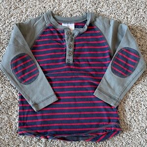 Hanna Andersson Kids Henley Shirt - Red and Navy Stripes with Grey Sleeves